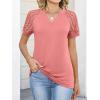 image:imageANRABESS Womens Short Sleeve V Neck Shirts Lace Dressy Casual Blouse 2026 Summer Business Work Tops Vacation Trendy TShirtsCoral