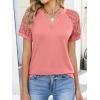image:imageANRABESS Womens Short Sleeve V Neck Shirts Lace Dressy Casual Blouse 2026 Summer Business Work Tops Vacation Trendy TShirtsCoral