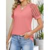 image:imageANRABESS Womens Short Sleeve V Neck Shirts Lace Dressy Casual Blouse 2026 Summer Business Work Tops Vacation Trendy TShirtsCoral