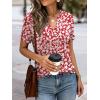 image:imageANRABESS Womens Short Sleeve V Neck Tops Summer Casual TShirts Blouses 2026 Spring Trendy Beach Vacation ClothesRed White Floral