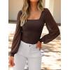 image:imageANRABESS Womens Square Neck Mesh Long Sleeve Tops Double Lined Dressy Business Casual Blouses Shirts 2025 Fall OutfitsBrown