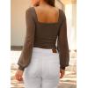 image:imageANRABESS Womens Square Neck Mesh Long Sleeve Tops Double Lined Dressy Business Casual Blouses Shirts 2025 Fall OutfitsMocha