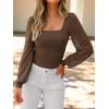 image:imageANRABESS Womens Square Neck Mesh Long Sleeve Tops Double Lined Dressy Business Casual Blouses Shirts 2025 Fall OutfitsMocha