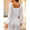 image:imageANRABESS Womens Square Neck Mesh Long Sleeve Tops Double Lined Dressy Business Casual Blouses Shirts 2025 Fall OutfitsWhite