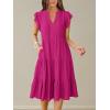 image:imageANRABESS Womens Summer Dress Ruffle Sleeve V Neck Midi Dresses Fashion Casual Fit Flowy Tiered Boho Beach Vacation SundressHot Pink