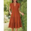 image:imageANRABESS Womens Summer Dress Ruffle Sleeve V Neck Midi Dresses Fashion Casual Fit Flowy Tiered Boho Beach Vacation SundressOrange Rust