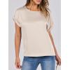 image:imageANRABESS Womens Summer Dressy Casual Short Sleeve Shirts Crewneck Satin 2026 Business Office Work Blouse TopsAlmond