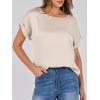 image:imageANRABESS Womens Summer Dressy Casual Short Sleeve Shirts Crewneck Satin 2026 Business Office Work Blouse TopsAlmond