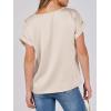 image:imageANRABESS Womens Summer Dressy Casual Short Sleeve Shirts Crewneck Satin 2026 Business Office Work Blouse TopsAlmond