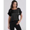 image:imageANRABESS Womens Summer Dressy Casual Short Sleeve Shirts Crewneck Satin 2026 Business Office Work Blouse TopsBlack