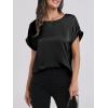 image:imageANRABESS Womens Summer Dressy Casual Short Sleeve Shirts Crewneck Satin 2026 Business Office Work Blouse TopsBlack