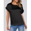 image:imageANRABESS Womens Summer Dressy Casual Short Sleeve Shirts Crewneck Satin 2026 Business Office Work Blouse TopsBlack