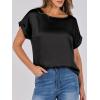 image:imageANRABESS Womens Summer Dressy Casual Short Sleeve Shirts Crewneck Satin 2026 Business Office Work Blouse TopsBlack