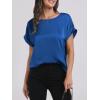 image:imageANRABESS Womens Summer Dressy Casual Short Sleeve Shirts Crewneck Satin 2026 Business Office Work Blouse TopsDeep Blue