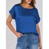 image:imageANRABESS Womens Summer Dressy Casual Short Sleeve Shirts Crewneck Satin 2026 Business Office Work Blouse TopsDeep Blue
