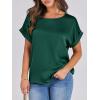image:imageANRABESS Womens Summer Dressy Casual Short Sleeve Shirts Crewneck Satin 2026 Business Office Work Blouse TopsGreen