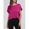 image:imageANRABESS Womens Summer Dressy Casual Short Sleeve Shirts Crewneck Satin 2026 Business Office Work Blouse TopsHot Pink