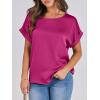 image:imageANRABESS Womens Summer Dressy Casual Short Sleeve Shirts Crewneck Satin 2026 Business Office Work Blouse TopsHot Pink