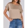 image:imageANRABESS Womens Summer Dressy Casual Short Sleeve Shirts Crewneck Satin 2026 Business Office Work Blouse TopsKhaki