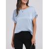 image:imageANRABESS Womens Summer Dressy Casual Short Sleeve Shirts Crewneck Satin 2026 Business Office Work Blouse TopsLight Blue