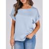 image:imageANRABESS Womens Summer Dressy Casual Short Sleeve Shirts Crewneck Satin 2026 Business Office Work Blouse TopsLight Blue