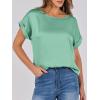 image:imageANRABESS Womens Summer Dressy Casual Short Sleeve Shirts Crewneck Satin 2026 Business Office Work Blouse TopsLight Green