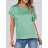 image:imageANRABESS Womens Summer Dressy Casual Short Sleeve Shirts Crewneck Satin 2026 Business Office Work Blouse TopsLight Green