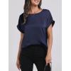 image:imageANRABESS Womens Summer Dressy Casual Short Sleeve Shirts Crewneck Satin 2026 Business Office Work Blouse TopsNavy Blue