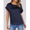 image:imageANRABESS Womens Summer Dressy Casual Short Sleeve Shirts Crewneck Satin 2026 Business Office Work Blouse TopsNavy Blue
