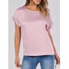 image:imageANRABESS Womens Summer Dressy Casual Short Sleeve Shirts Crewneck Satin 2026 Business Office Work Blouse TopsPink