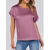 image:imageANRABESS Womens Summer Dressy Casual Short Sleeve Shirts Crewneck Satin 2026 Business Office Work Blouse TopsPink Purple