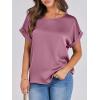 image:imageANRABESS Womens Summer Dressy Casual Short Sleeve Shirts Crewneck Satin 2026 Business Office Work Blouse TopsPink Purple