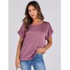 image:imageANRABESS Womens Summer Dressy Casual Short Sleeve Shirts Crewneck Satin 2026 Business Office Work Blouse TopsPink Purple