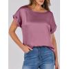 image:imageANRABESS Womens Summer Dressy Casual Short Sleeve Shirts Crewneck Satin 2026 Business Office Work Blouse TopsPink Purple