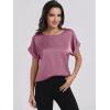 image:imageANRABESS Womens Summer Dressy Casual Short Sleeve Shirts Crewneck Satin 2026 Business Office Work Blouse TopsPink Purple