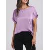 image:imageANRABESS Womens Summer Dressy Casual Short Sleeve Shirts Crewneck Satin 2026 Business Office Work Blouse TopsPurple