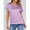 image:imageANRABESS Womens Summer Dressy Casual Short Sleeve Shirts Crewneck Satin 2026 Business Office Work Blouse TopsPurple