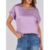 image:imageANRABESS Womens Summer Dressy Casual Short Sleeve Shirts Crewneck Satin 2026 Business Office Work Blouse TopsPurple