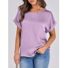 image:imageANRABESS Womens Summer Dressy Casual Short Sleeve Shirts Crewneck Satin 2026 Business Office Work Blouse TopsPurple