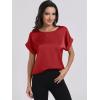 image:imageANRABESS Womens Summer Dressy Casual Short Sleeve Shirts Crewneck Satin 2026 Business Office Work Blouse TopsRed