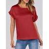 image:imageANRABESS Womens Summer Dressy Casual Short Sleeve Shirts Crewneck Satin 2026 Business Office Work Blouse TopsRed
