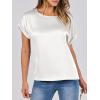 image:imageANRABESS Womens Summer Dressy Casual Short Sleeve Shirts Crewneck Satin 2026 Business Office Work Blouse TopsWhite