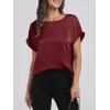 image:imageANRABESS Womens Summer Dressy Casual Short Sleeve Shirts Crewneck Satin 2026 Business Office Work Blouse TopsWine Red