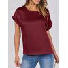 image:imageANRABESS Womens Summer Dressy Casual Short Sleeve Shirts Crewneck Satin 2026 Business Office Work Blouse TopsWine Red
