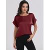 image:imageANRABESS Womens Summer Dressy Casual Short Sleeve Shirts Crewneck Satin 2026 Business Office Work Blouse TopsWine Red