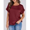 image:imageANRABESS Womens Summer Dressy Casual Short Sleeve Shirts Crewneck Satin 2026 Business Office Work Blouse TopsWine Red