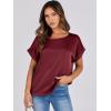 image:imageANRABESS Womens Summer Dressy Casual Short Sleeve Shirts Crewneck Satin 2026 Business Office Work Blouse TopsWine Red