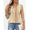 image:imageANRABESS Womens Tops Business Dressy Casual Blouses 34 Length Sleeve Shirts 2026 Fall Work Tunic Tee TShirts Office OutfitsBrown Green Strips