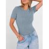 image:imageANRABESS Womens Tops Short Sleeve Crewneck Shirts Slim Fit Ribbed Knit Lightweight Sweater 2026 Summer Dressy Casual TShirtsBlue