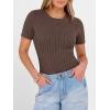 image:imageANRABESS Womens Tops Short Sleeve Crewneck Shirts Slim Fit Ribbed Knit Lightweight Sweater 2026 Summer Dressy Casual TShirtsBrown
